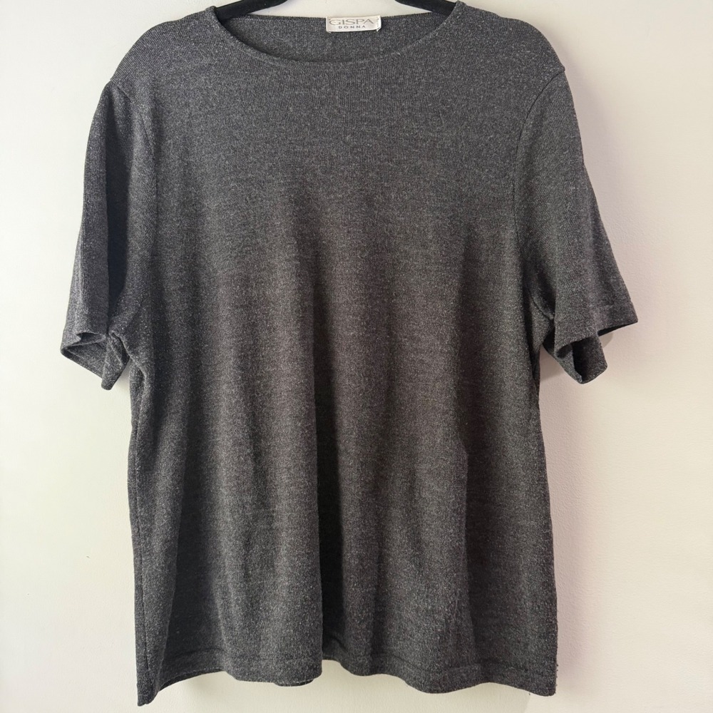 Vintage Gispa Donna Knit Top Womens Large Grey Wool Rayon Made in Italy Ribbed